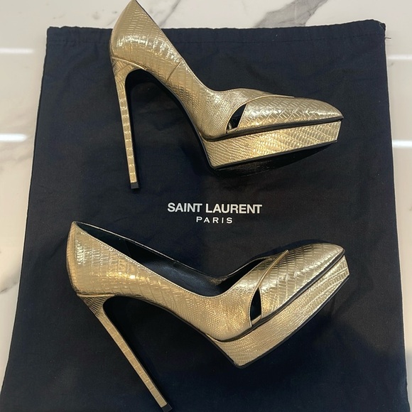 Saint Laurent Paris Notched Python-Embossed Pump, in Gold High Heel Size 38.5 - Picture 2 of 9